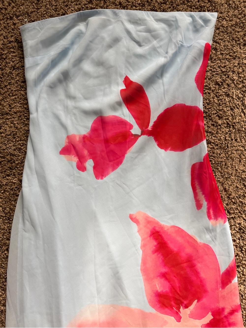 Peppermayo Light Blue Strapless Maxi Dress with Pink-Red Floral Print - Picture 5 of 11